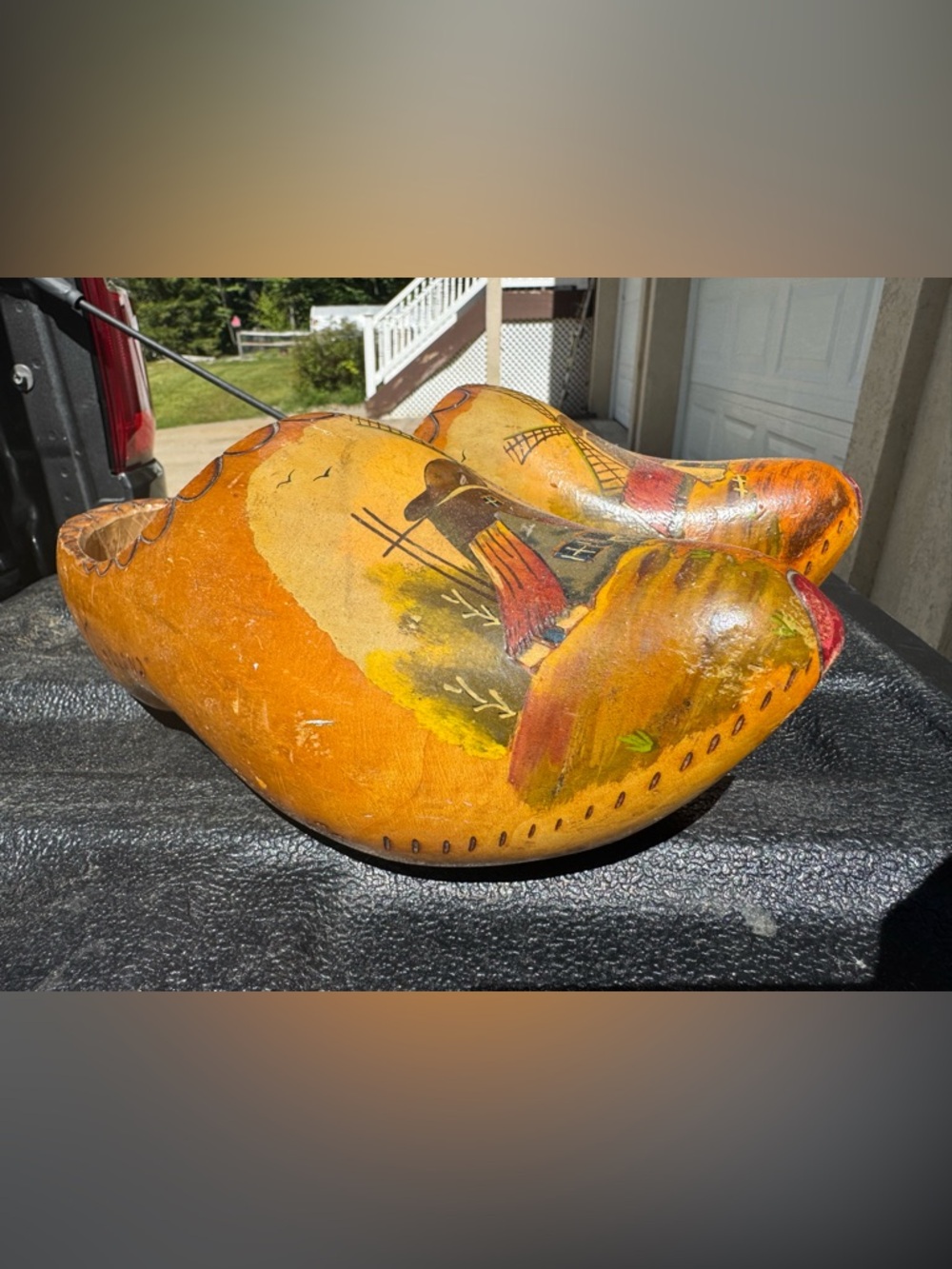 Women's Hand-Painted Orange Wooden Clog Mules